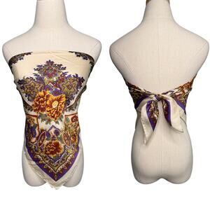 Vintage Betmar Italian floral rolled edge square scarf foulard purple yellow 30”